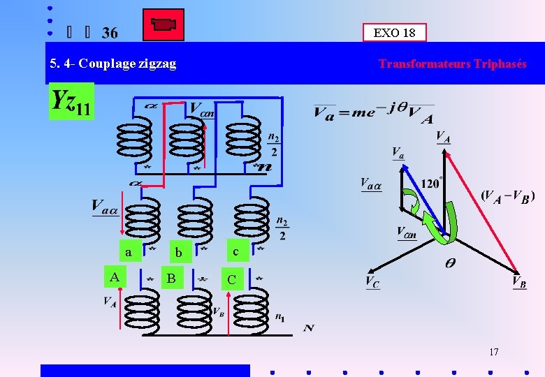 EXO 18 5. 4 - Couplage zigzag a A b B Transformateurs Triphasés c