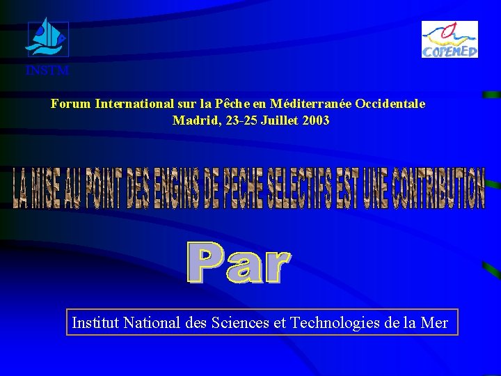 INSTM Forum International sur la Pêche en Méditerranée Occidentale Madrid, 23 -25 Juillet 2003