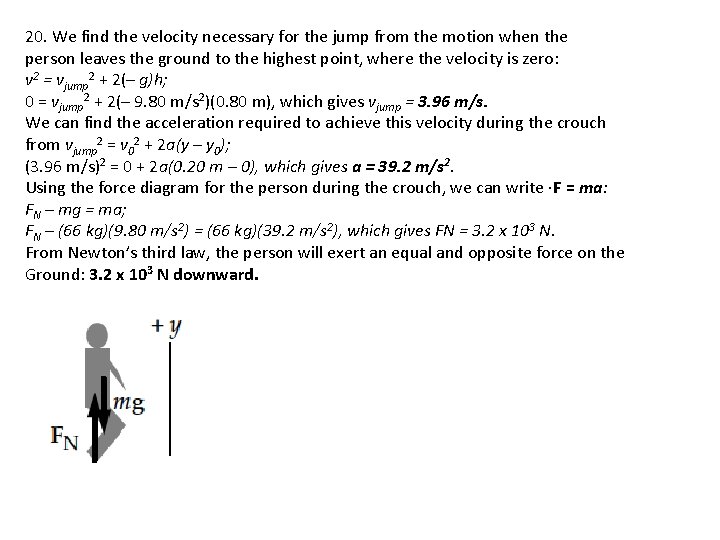 20. We find the velocity necessary for the jump from the motion when the