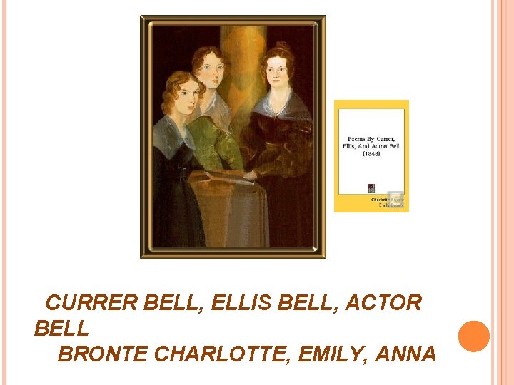CURRER BELL, ELLIS BELL, ACTOR BELL BRONTE CHARLOTTE, EMILY, ANNA 