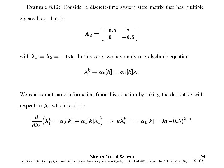 Modern Control Systems 26 Modern Control Systems 26