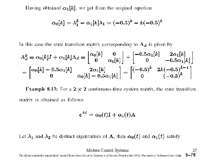 Modern Control Systems 27 Modern Control Systems 27