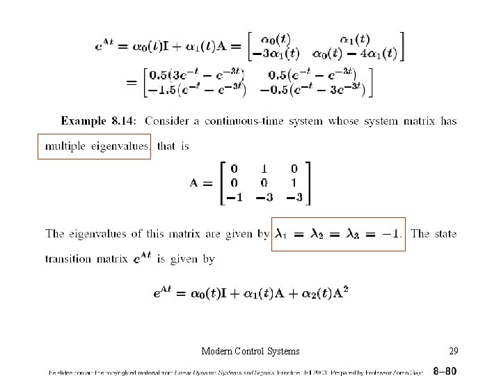 Modern Control Systems 29 Modern Control Systems 29