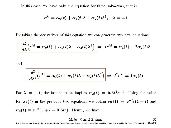 Modern Control Systems 30 Modern Control Systems 30