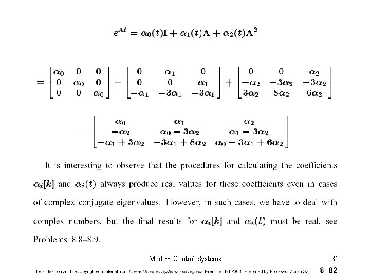 Modern Control Systems 31 Modern Control Systems 31