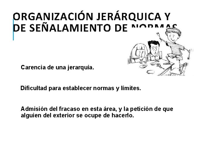 ORGANIZACIÓN JERÁRQUICA Y DE SEÑALAMIENTO DE NORMAS. Carencia de una jerarquía. Dificultad para establecer