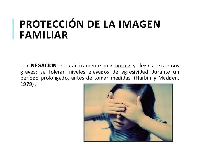 PROTECCIÓN DE LA IMAGEN FAMILIAR La NEGACIÓN es prácticamente una norma y llega a