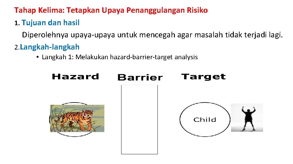 Tahap Kelima: Tetapkan Upaya Penanggulangan Risiko 1. Tujuan dan hasil Diperolehnya upaya-upaya untuk mencegah Tahap Kelima: Tetapkan Upaya Penanggulangan Risiko 1. Tujuan dan hasil Diperolehnya upaya-upaya untuk mencegah