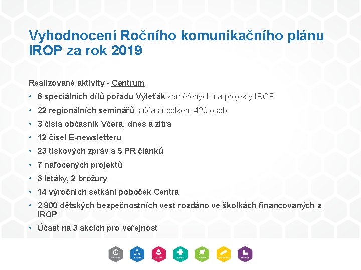 Vyhodnocení Ročního komunikačního plánu IROP za rok 2019 Realizované aktivity - Centrum • 6