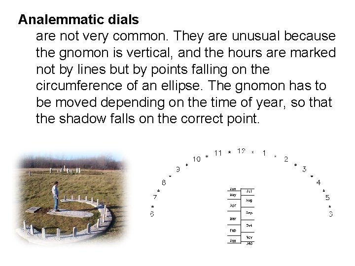 Analemmatic dials are not very common. They are unusual because the gnomon is vertical, Analemmatic dials are not very common. They are unusual because the gnomon is vertical,