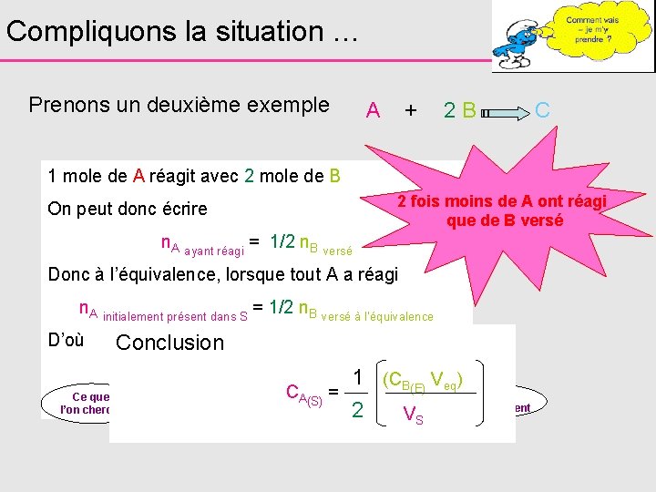 Compliquons la situation … Prenons un deuxième exemple A + 2 B C 1