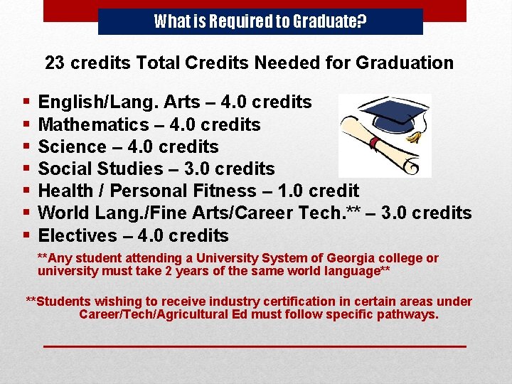 What is Required to Graduate? 23 credits Total Credits Needed for Graduation § §