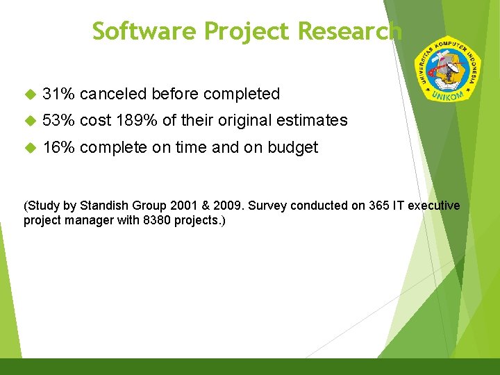 Software Project Research 5 31% canceled before completed 53% cost 189% of their original