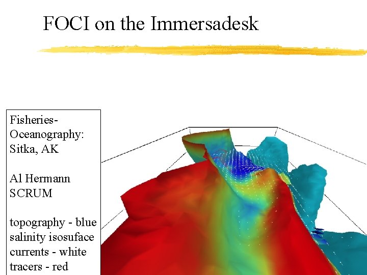 FOCI on the Immersadesk Fisheries. Oceanography: Sitka, AK Al Hermann SCRUM topography - blue