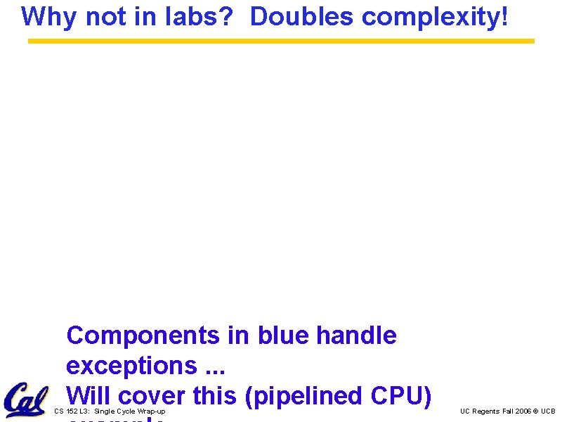 Why not in labs? Doubles complexity! Components in blue handle exceptions. . . Will