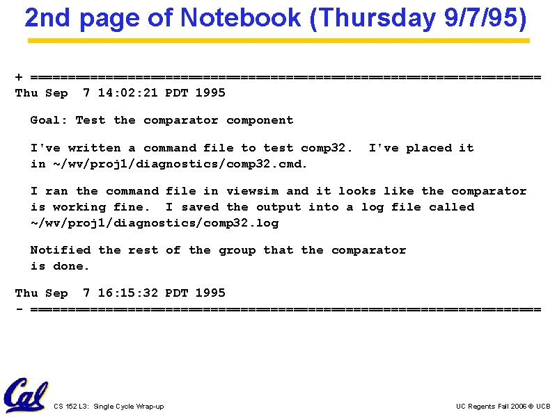 2 nd page of Notebook (Thursday 9/7/95) + ================================== Thu Sep 7 14: 02: