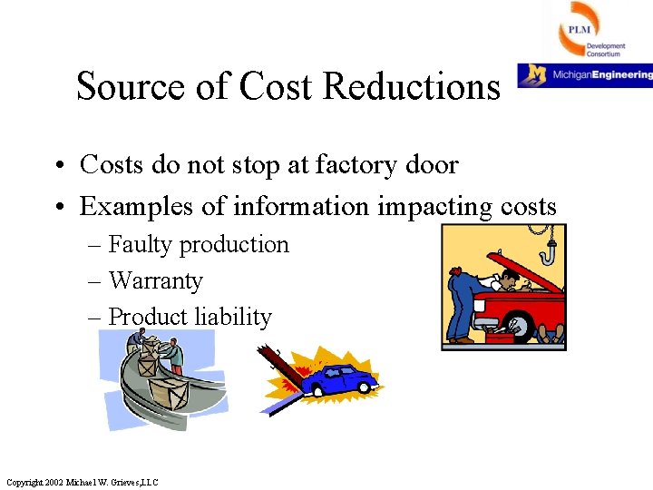 Source of Cost Reductions • Costs do not stop at factory door • Examples