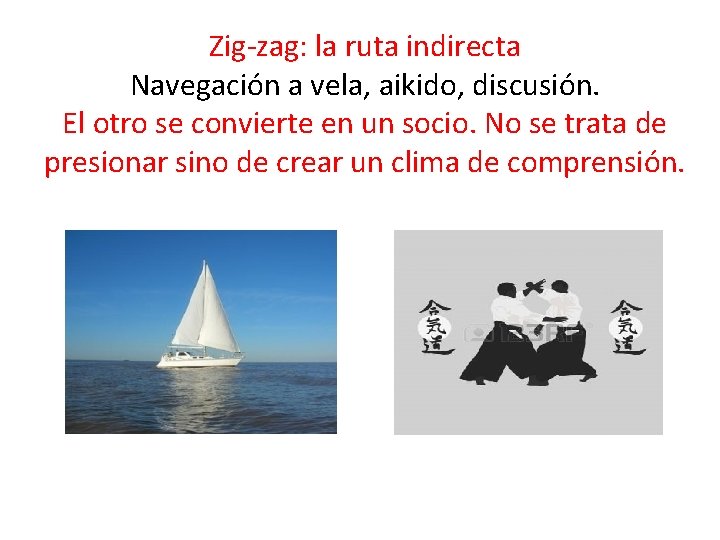 Zig-zag: la ruta indirecta Navegación a vela, aikido, discusión. El otro se convierte en