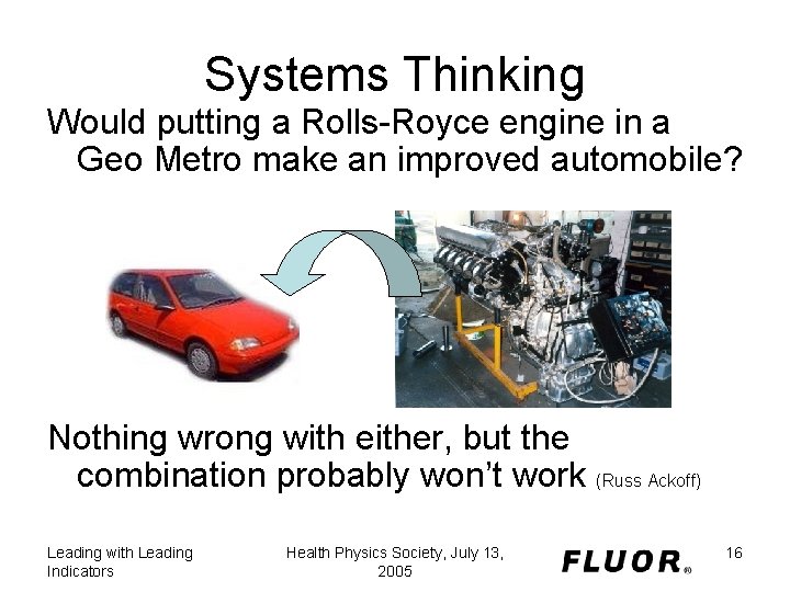 Systems Thinking Would putting a Rolls-Royce engine in a Geo Metro make an improved