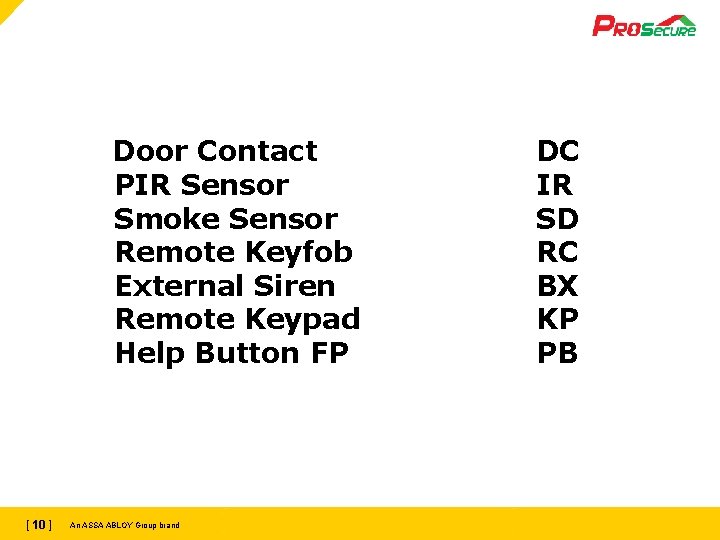 Door Contact PIR Sensor Smoke Sensor Remote Keyfob External Siren Remote Keypad Help Button