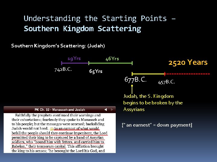 Understanding the Starting Points – Southern Kingdom Scattering Southern Kingdom’s Scattering: (Judah) 19 Yrs