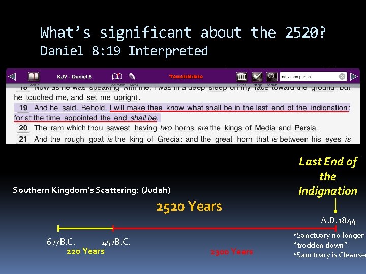 What’s significant about the 2520? Daniel 8: 19 Interpreted Southern Kingdom’s Scattering: (Judah) 2520