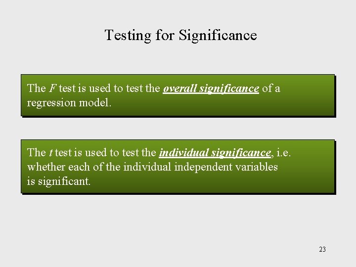 Testing for Significance The F test is used to test the overall significance of