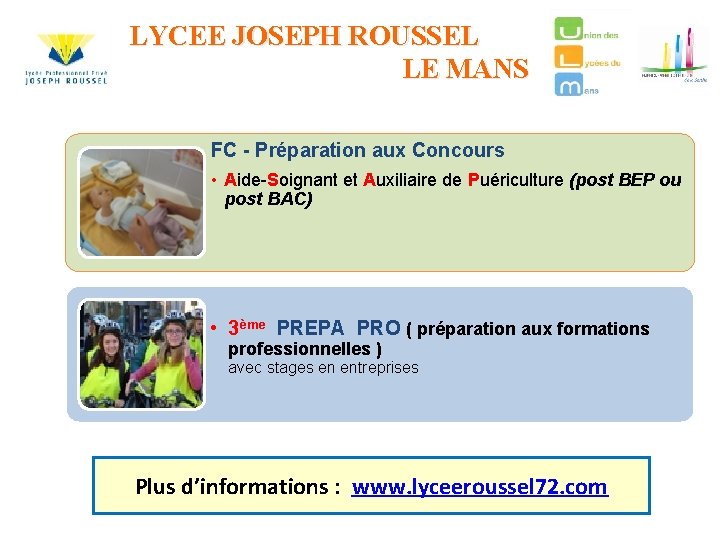 LYCEE JOSEPH ROUSSEL LE MANS FC - Préparation aux Concours • Aide-Soignant et Auxiliaire