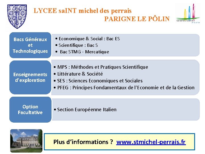 LYCEE sa. INT michel des perrais PARIGNE LE PÔLIN Bacs Généraux et Technologiques •