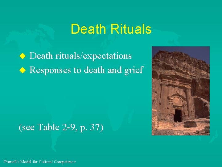 Death Rituals u u Death rituals/expectations Responses to death and grief (see Table 2