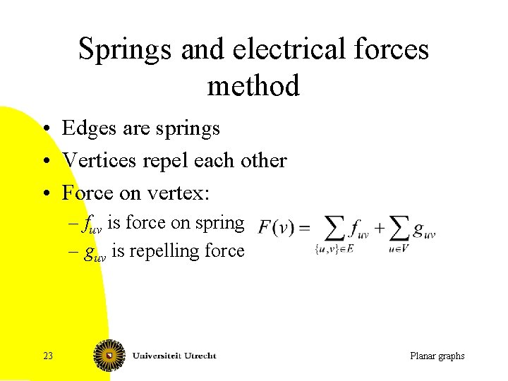 Springs and electrical forces method • Edges are springs • Vertices repel each other