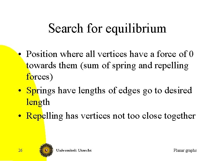 Search for equilibrium • Position where all vertices have a force of 0 towards