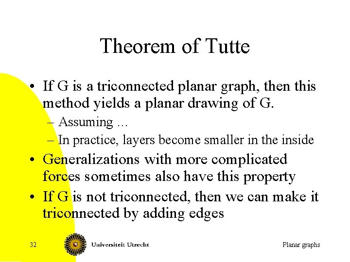 Theorem of Tutte • If G is a triconnected planar graph, then this method