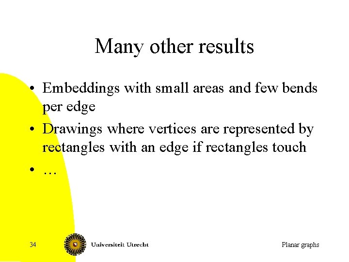 Many other results • Embeddings with small areas and few bends per edge •