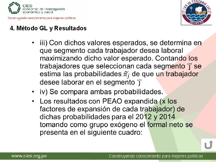 4. Método GL y Resultados • Construyendo conocimiento para mejores políticas 