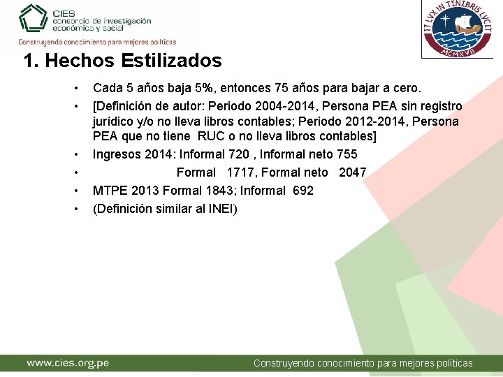 1. Hechos Estilizados • • • Cada 5 años baja 5%, entonces 75 años