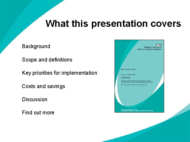 What this presentation covers Background Scope and definitions Key priorities for implementation Costs and What this presentation covers Background Scope and definitions Key priorities for implementation Costs and