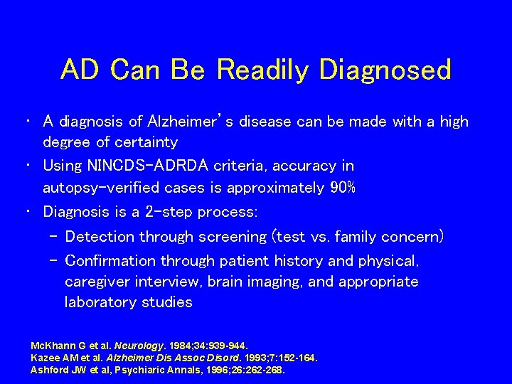 AD Can Be Readily Diagnosed • A diagnosis of Alzheimer’s disease can be made AD Can Be Readily Diagnosed • A diagnosis of Alzheimer’s disease can be made