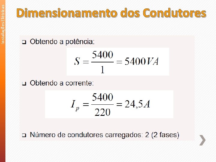 Instalações Elétricas Dimensionamento dos Condutores 