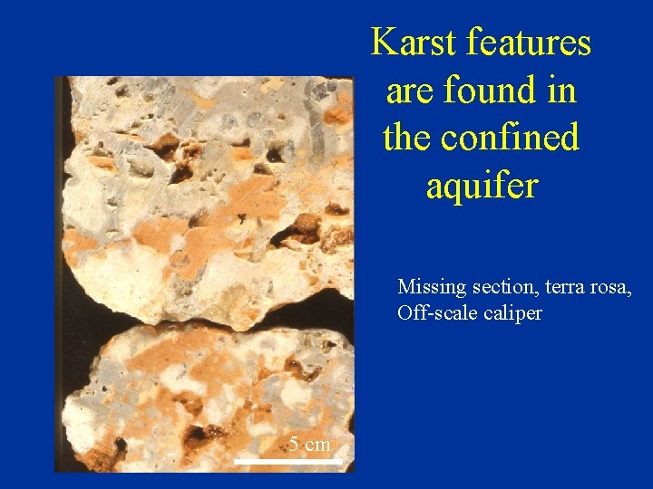 Karst features are found in the confined aquifer Missing section, terra rosa, Off-scale caliper