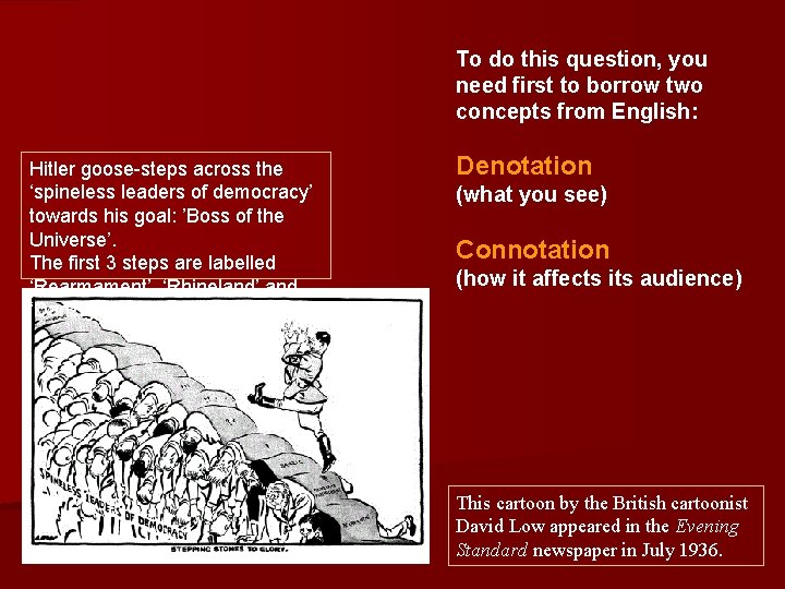 To do this question, you need first to borrow two concepts from English: Hitler