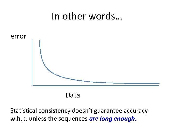 In other words… error Data Statistical consistency doesn’t guarantee accuracy w. h. p. unless