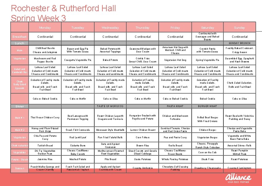 Rochester & Rutherford Hall Spring Week 3 Monday Tuesday Wednesday Thursday Friday Saturday Sunday