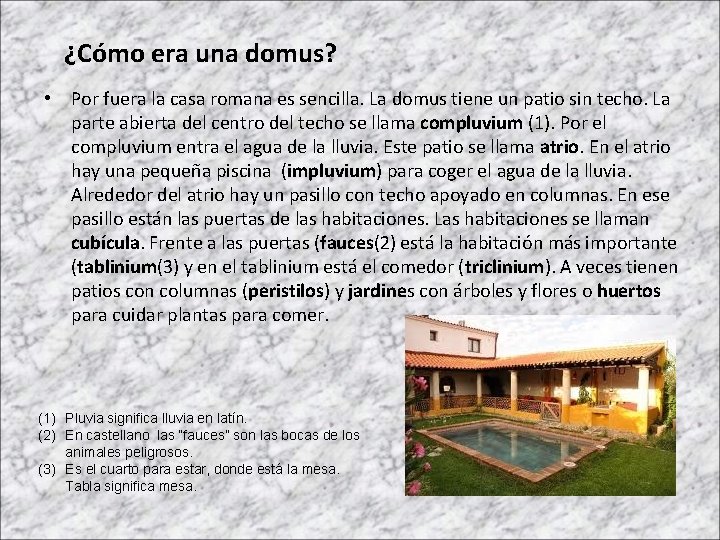 ¿Cómo era una domus? • Por fuera la casa romana es sencilla. La domus