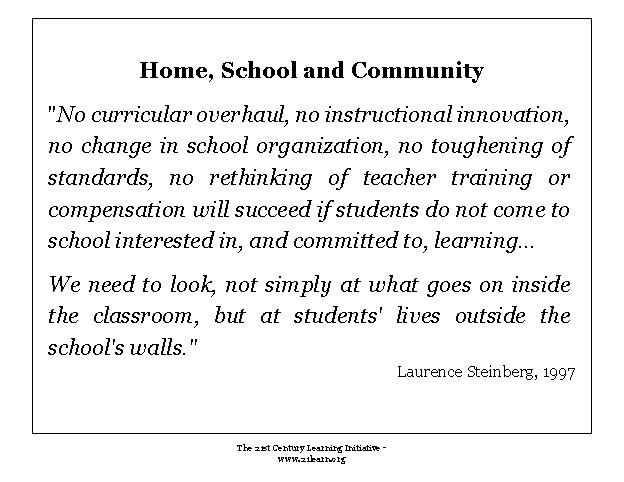 Home, School and Community "No curricular overhaul, no instructional innovation, no change in school Home, School and Community "No curricular overhaul, no instructional innovation, no change in school