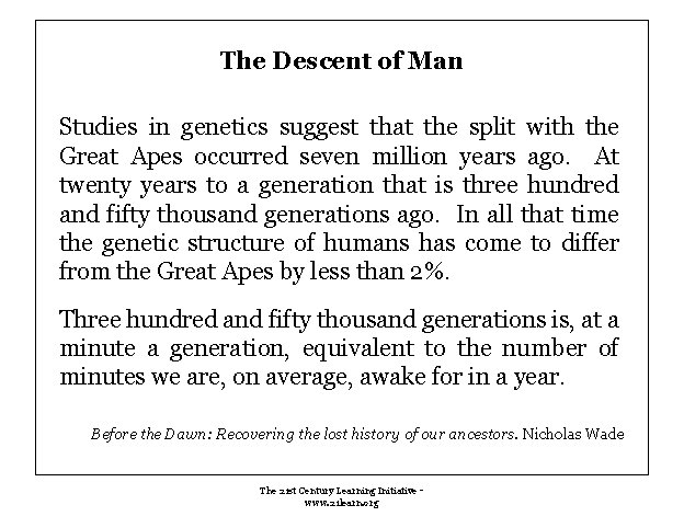 The Descent of Man Studies in genetics suggest that the split with the Great The Descent of Man Studies in genetics suggest that the split with the Great