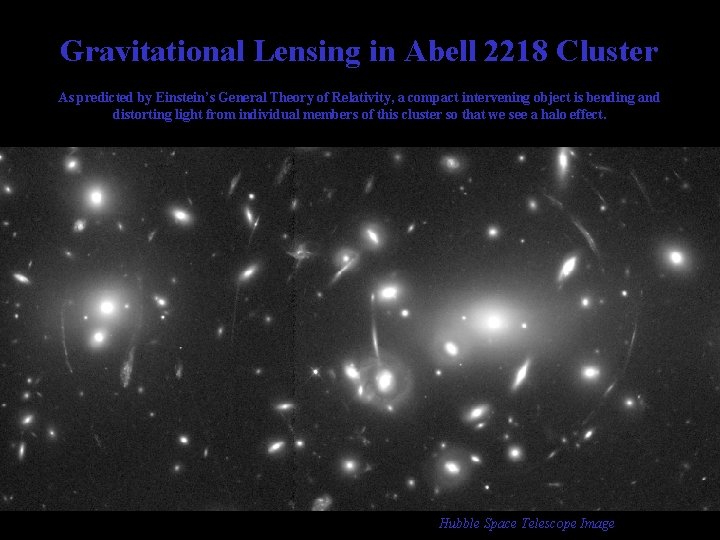 Gravitational Lensing in Abell 2218 Cluster As predicted by Einstein’s General Theory of Relativity,