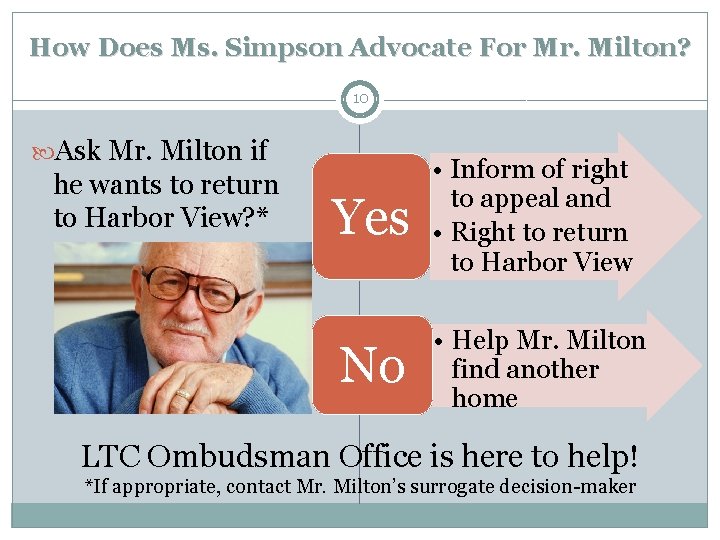 How Does Ms. Simpson Advocate For Mr. Milton? 10 Ask Mr. Milton if he
