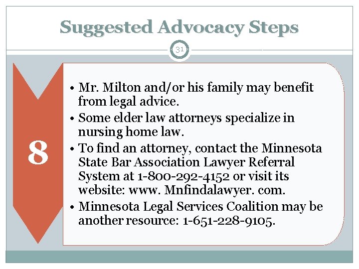 Suggested Advocacy Steps 31 8 • Mr. Milton and/or his family may benefit from