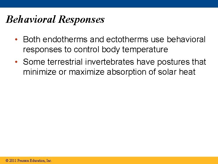 Behavioral Responses • Both endotherms and ectotherms use behavioral responses to control body temperature